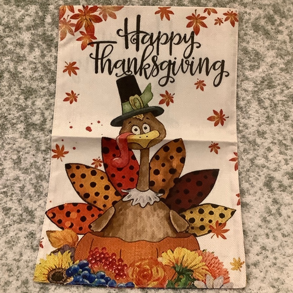 Thanksgiving Turkey Floral Greeting Garden Flag NWT 12x18”